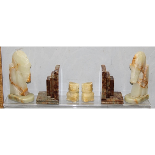 1810 - 3 pairs of carved alabaster stone bookends