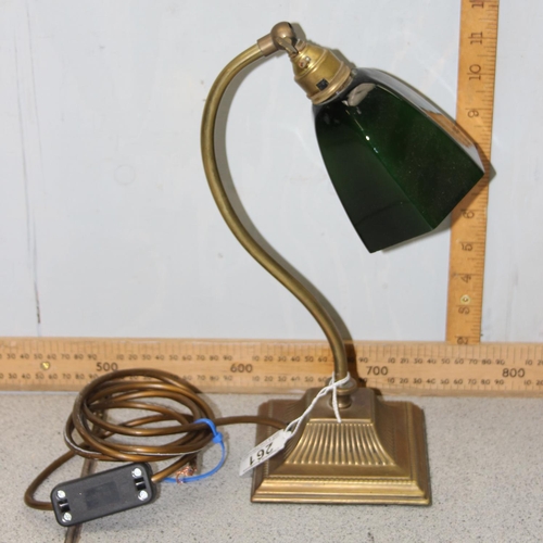 261 - Vintage brass and green glass table lamp with adjustable neck