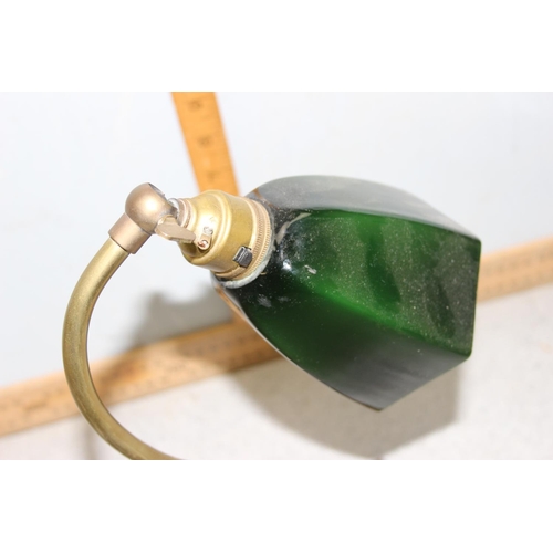 261 - Vintage brass and green glass table lamp with adjustable neck