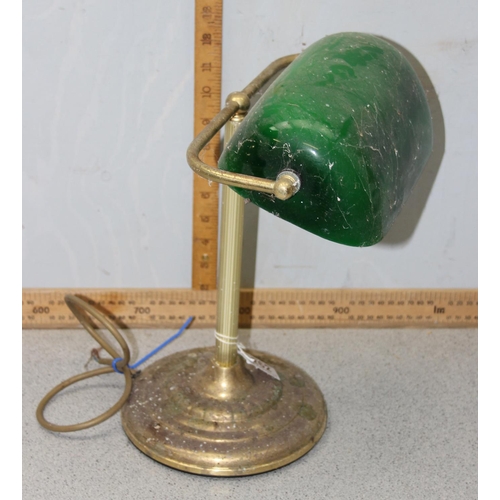 262 - Vintage brass and green glass bankers lamp