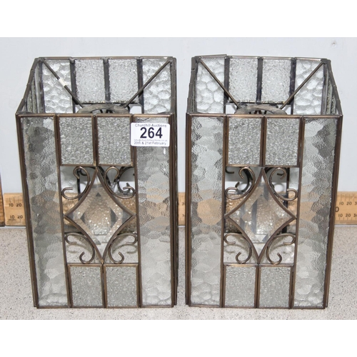 264 - A pair of hanging leaded glass style light shades, approx 15cm square