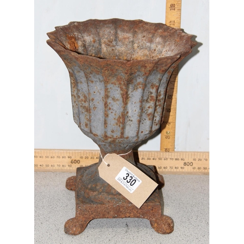 330 - Vintage cast iron  garden urn, approx 30cm high