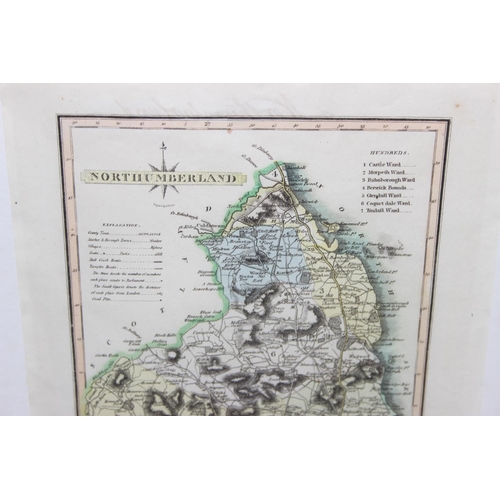 486 - An early 19th century hand coloured map of Northumberland, in frame