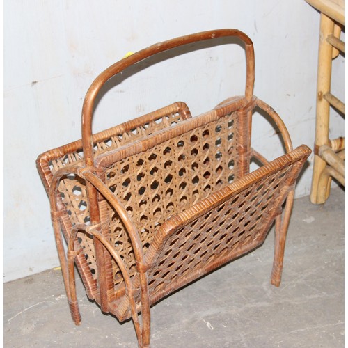 32 - An Aesthetic Movement style bamboo coffee table with glass top and a vintage wicker magazine rack