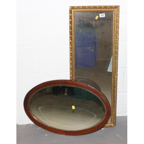 458 - Gilt framed hall mirror & an oval oak framed mirror