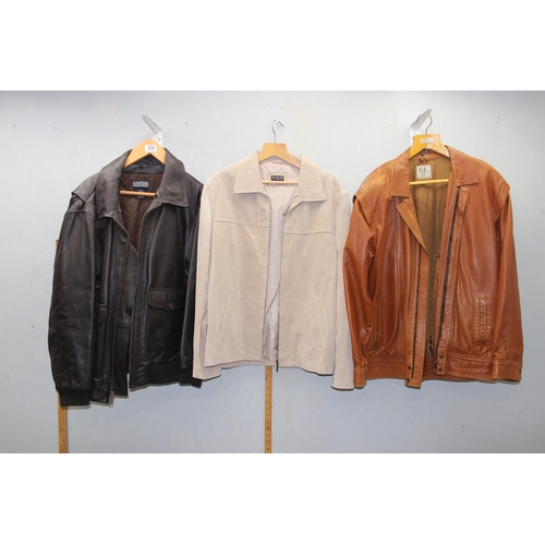 215 - 3 retro leather jackets all size large, to include GL Company, Lands End & Wood Land