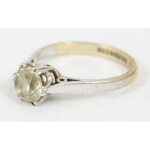 1188 - 9ct gold ring set with solitaire white/ light yellow stone, marked for Birmingham 1965, approx size ... 