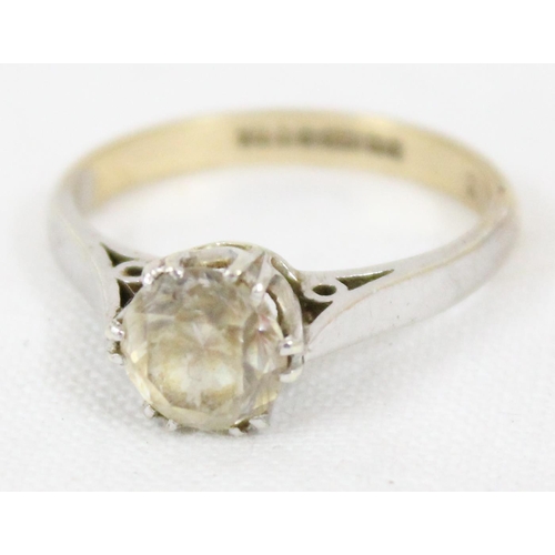 1188 - 9ct gold ring set with solitaire white/ light yellow stone, marked for Birmingham 1965, approx size ... 