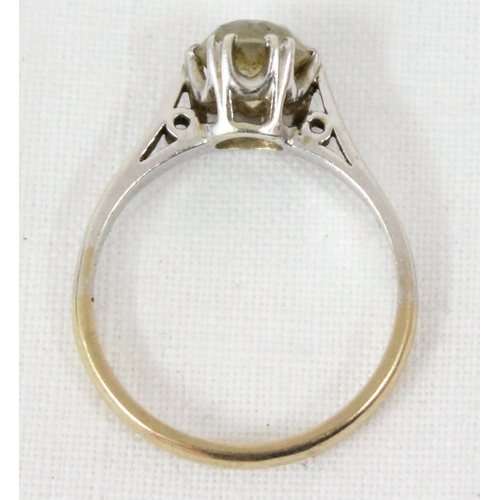 1188 - 9ct gold ring set with solitaire white/ light yellow stone, marked for Birmingham 1965, approx size ... 