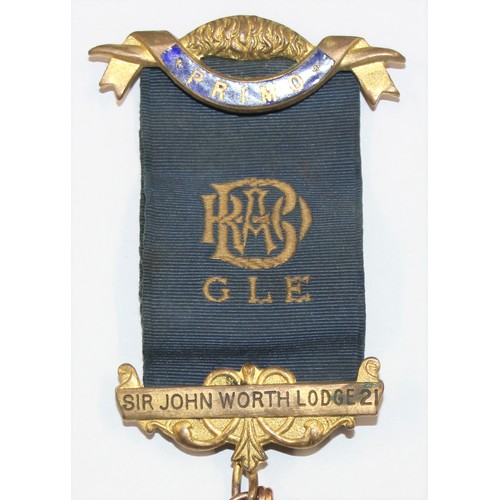 1178 - 9ct gold and enamel Sir John Worth Lodge masonic medal, Birmingham 1923, approx 21.31g gross includi... 