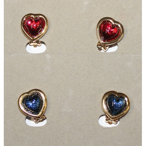 1169 - Approx 80 pairs of Cabouchon clip on earrings shaped as hearts with gold plated mounts