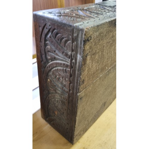 95 - 18th century oak bible box, carved with the initials A.G to lid