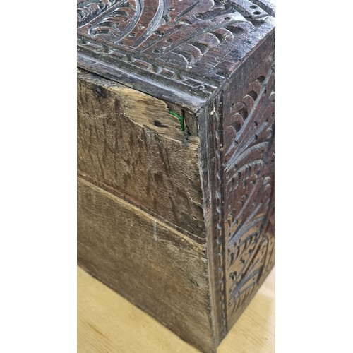 95 - 18th century oak bible box, carved with the initials A.G to lid