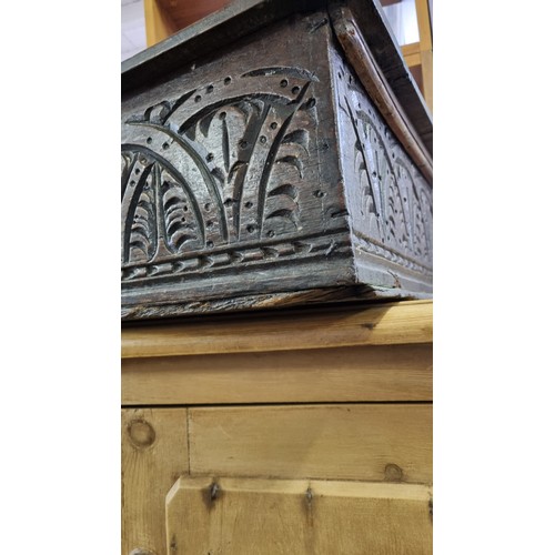 95 - 18th century oak bible box, carved with the initials A.G to lid