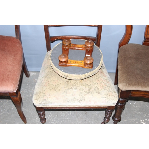 19 - 4 assorted antique chairs and a small circular footstool with bun feet (5 items)