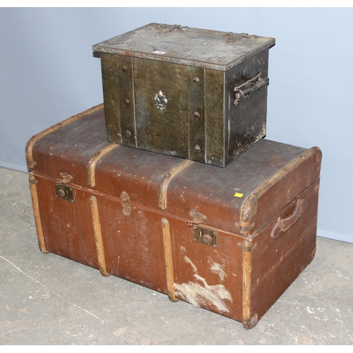 26 - A vintage wooden and canvas trunk and an Arts & Crafts style coal box (2)