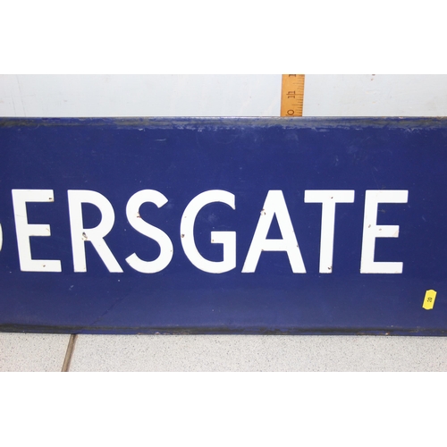 350 - An early/ mid 20th century London Underground enamel station sign for Aldersgate & Barbican, with wh... 