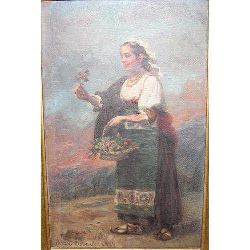 352 - Alex. Ossani (XIX), oil on canvas painting of a flower seller in traditional dress, signed and dated... 