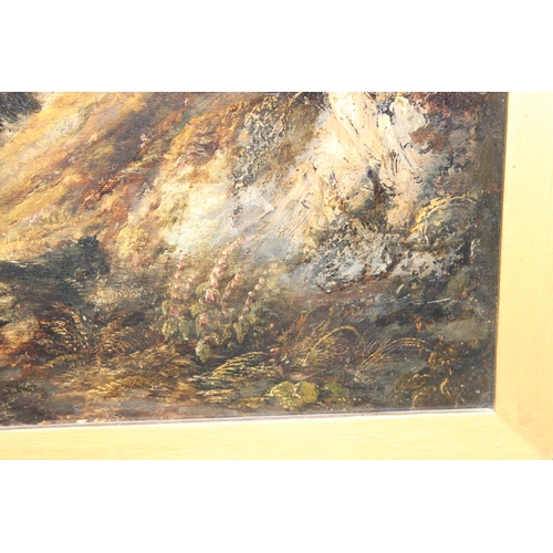 353 - A large antique oil on canvas painting of a landscape with lake in impressive gilt frame, seemingly ... 