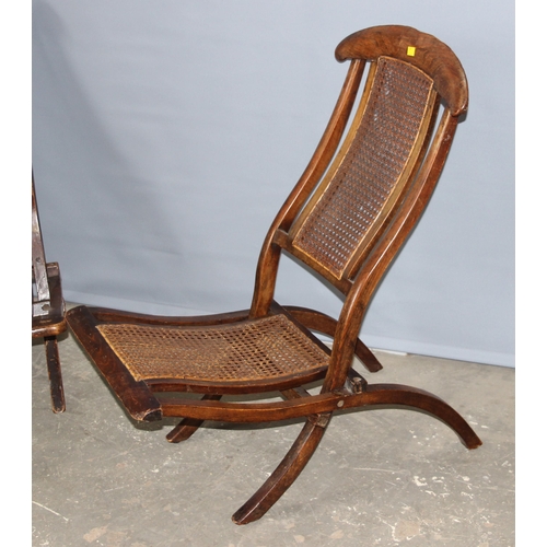 4 - A matched near pair of late 19th or early 20th century folding campaign chairs with Bergere seats an... 