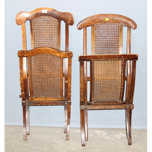 4 - A matched near pair of late 19th or early 20th century folding campaign chairs with Bergere seats an... 