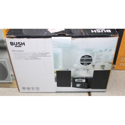 753 - DAB radio alarm clock, 2 DAB radios, CD micro system & CD Boombox all by BUSH