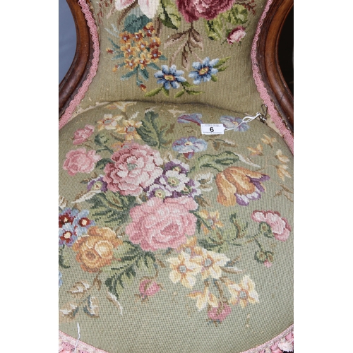 9 - An antique bedroom or nursing chair with carved wooden frame and tapestry seat and back, late 19th c... 