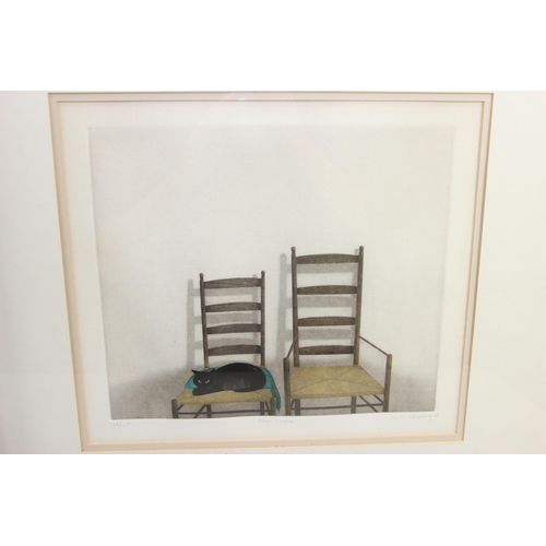 390 - A pair of modern limited edition prints the first entitled 'Two chairs' numbered 69/100. the second ... 