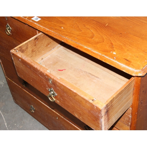 28 - Antique pine 2 over 3 chest of drawers with brass handles, approx 104cm wide