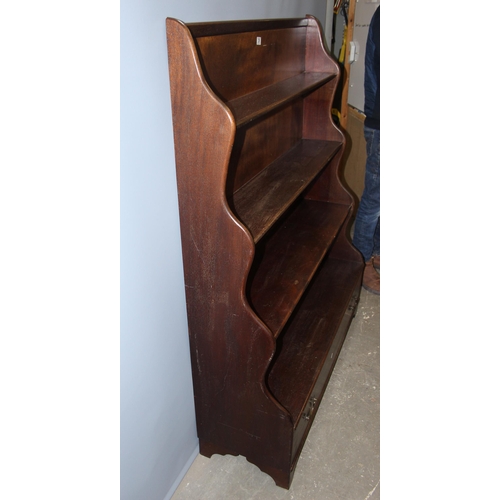 29 - An antique style mahogany waterfall bookcase with 2 drawers, approx 122cm wide