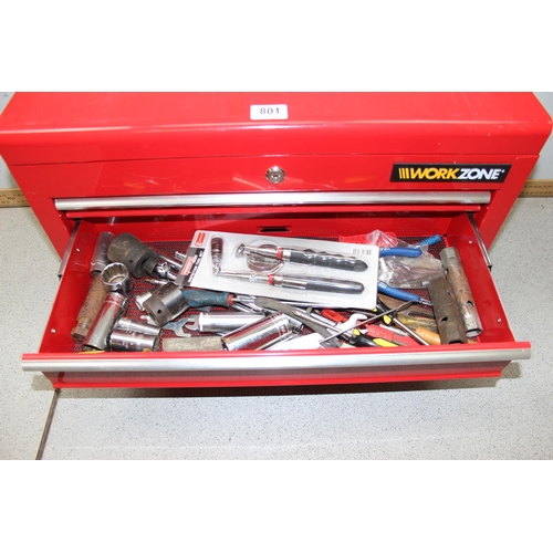 801 - Red Workzone tool box, contents and keys