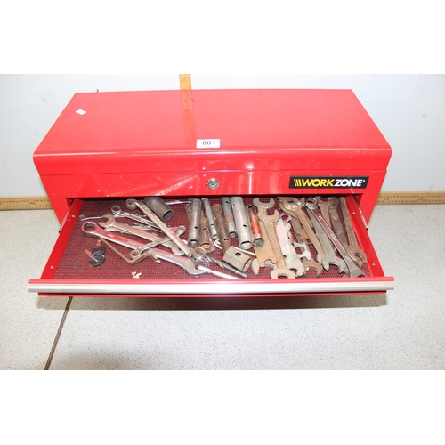 801 - Red Workzone tool box, contents and keys