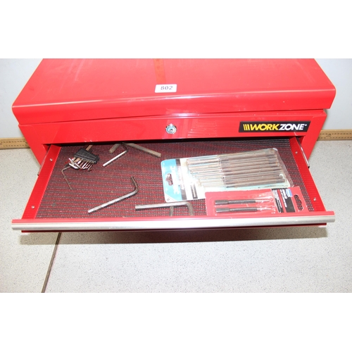 802 - Red Workzone tool box, contents and keys