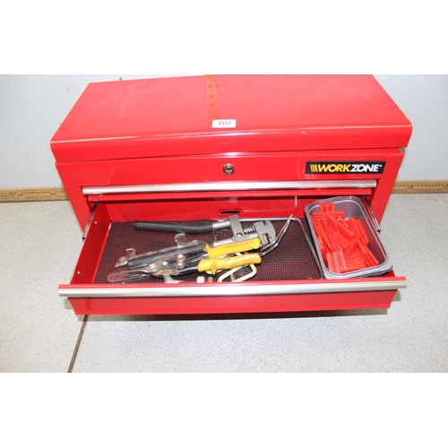 802 - Red Workzone tool box, contents and keys