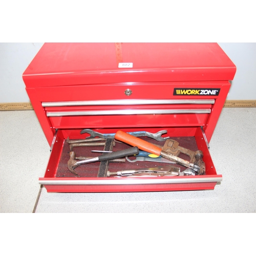 802 - Red Workzone tool box, contents and keys