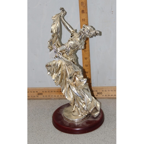 1018 - A large 925 silver plated figure of a dancing lady, approx 33cm tall