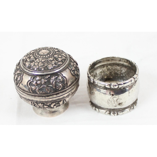 1027 - An early 20th century Danish silver napkin ring, approx 40.37g gross, an unmarked possibly Indian si... 