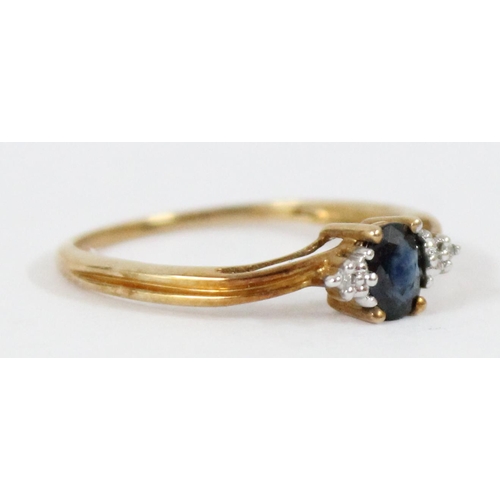 1103 - 9ct gold and sapphire set ring, approx size P, approx 1.36g gross