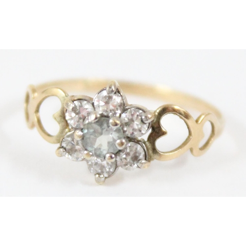 1115 - 9ct gold and white stone floral set ring, approx size P, approx 1.08g gross