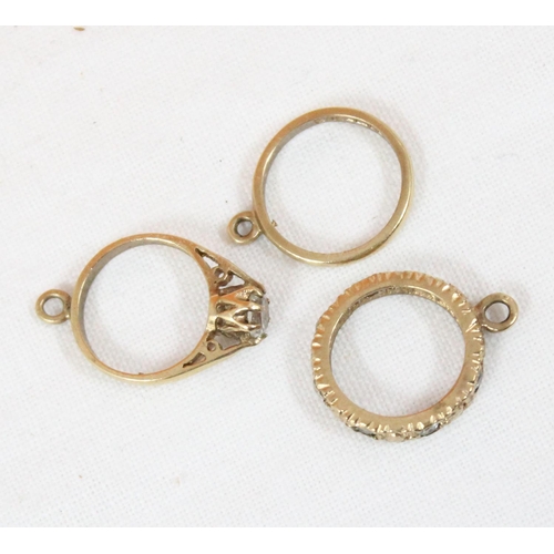 1116 - 3 miniature 9ct gold ring charms, approx 2.97g gross