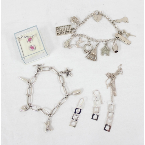 1123 - Qty of assorted silver jewellery to inc 2 silver charm bracelets, all XRF tested silver, approx 52.6... 