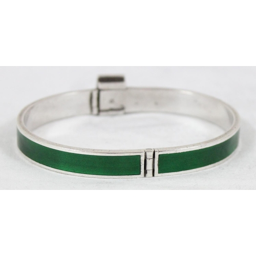 1129 - An unmarked silver and green enamel bracelet marked Gucci, XRF tested as 925 silver, stamped Gucci I... 