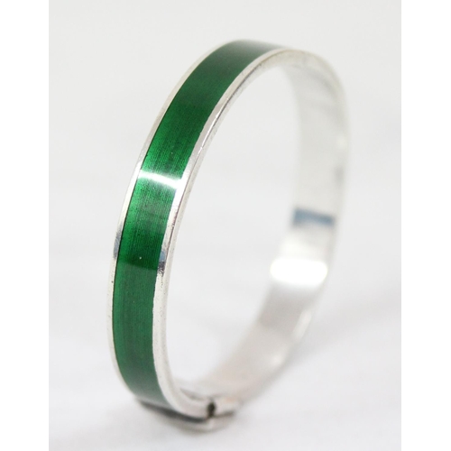 1129 - An unmarked silver and green enamel bracelet marked Gucci, XRF tested as 925 silver, stamped Gucci I... 