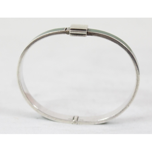 1129 - An unmarked silver and green enamel bracelet marked Gucci, XRF tested as 925 silver, stamped Gucci I... 