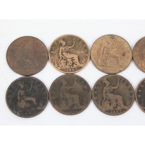 1205 - 10 Queen Victoria copper half penny coins, 1860-1887, some in very nice condition