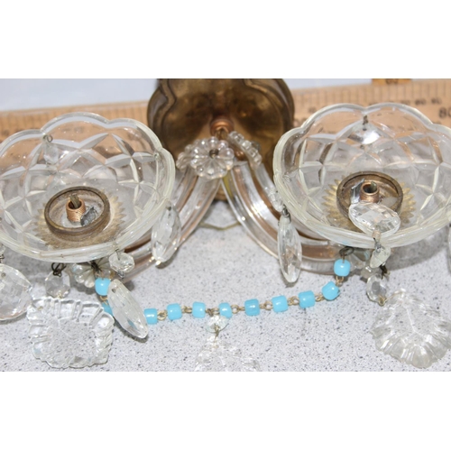 233 - A pair of vintage glass and crystal drop wall lights