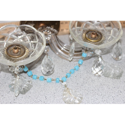 233 - A pair of vintage glass and crystal drop wall lights