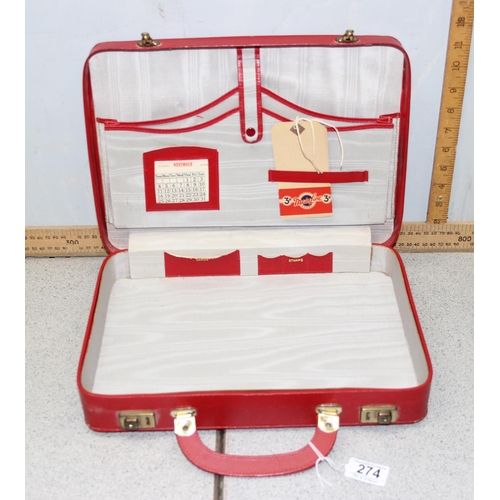 274 - A vintage red faux leather writing case and a decorative letter tray and weight (2)