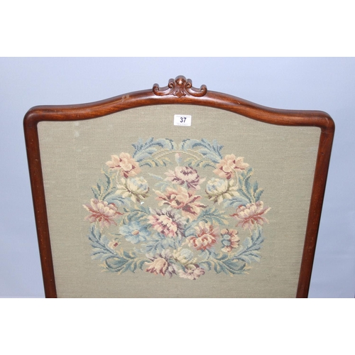 37 - An antique tapestry fire screen in carved frame and a vintage stool with cabriole legs (2)