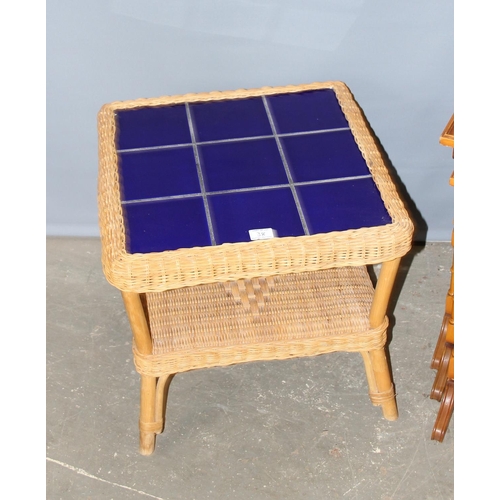 38 - A reproduction nest of 3 tables and a wickerwork tile topped side table (2)